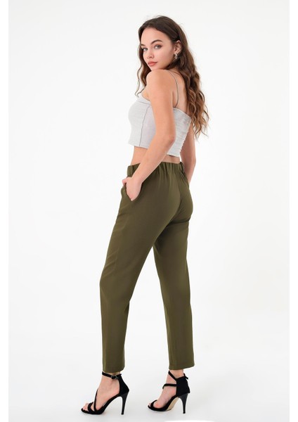 Kadın Haki Beli Lastikli Dar Kesim Pantolon fırsatları