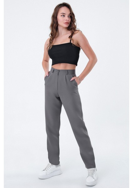 Kadın Gri Dar Kesim Kumaş Pantolon fırsatları