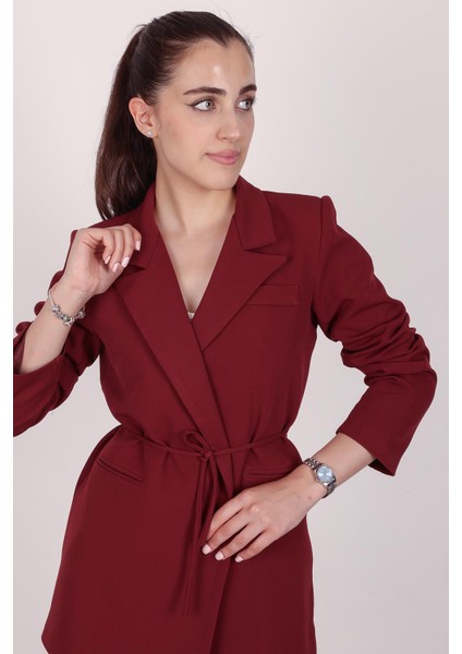 Kadın Bordo Bel Bağlamalı Blazer Ceket fiyatları