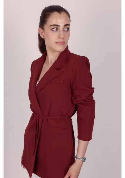 Kadın Bordo Bel Bağlamalı Blazer Ceket fırsatları
