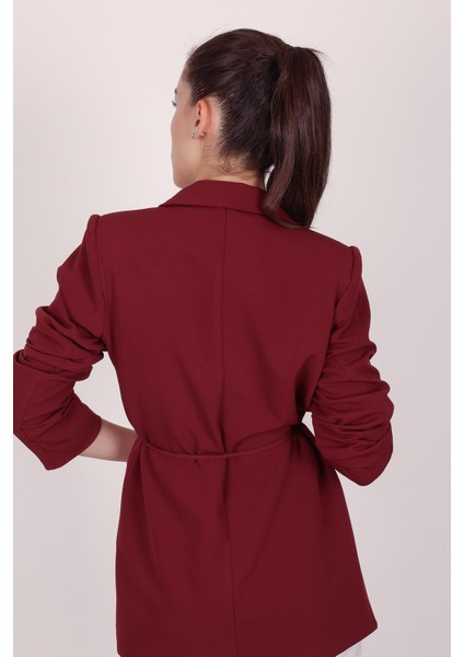 Kadın Bordo Bel Bağlamalı Blazer Ceket indirimleri
