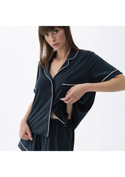 Sia Kadın Modal Biyeli Kısa Kol Pijama Üst Lacivert fiyatları