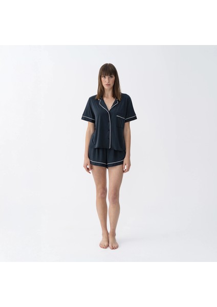 Sia Kadın Modal Biyeli Kısa Kol Pijama Üst Lacivert modelleri