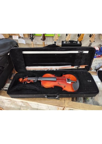 AM22407 Kare Kutu Parlak Keman Seti (Yastık, Susturucu, Akort Cihazı, Tel ,reçine, Keman Metodu)