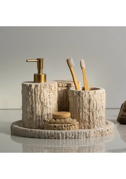 Rizz Mermer 5 Li Banyo Seti Traverten