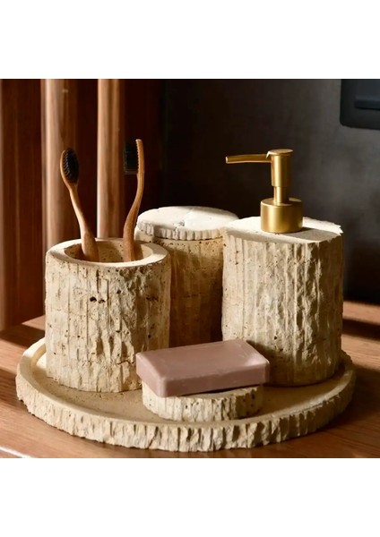 Rizz Mermer 5 Li Banyo Seti Traverten modelleri