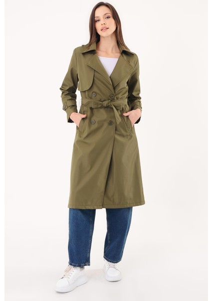 Kadın Kruvaze Yaka Haki Trençkot modelleri