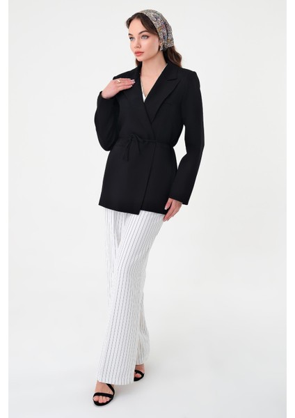 Kadın Siyah Bel Bağlamalı Blazer Ceket modelleri