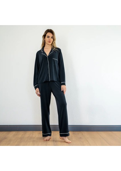 Sia Kadın Modal Biyeli Uzun Kol Pijama Üst Lacivert fiyatları
