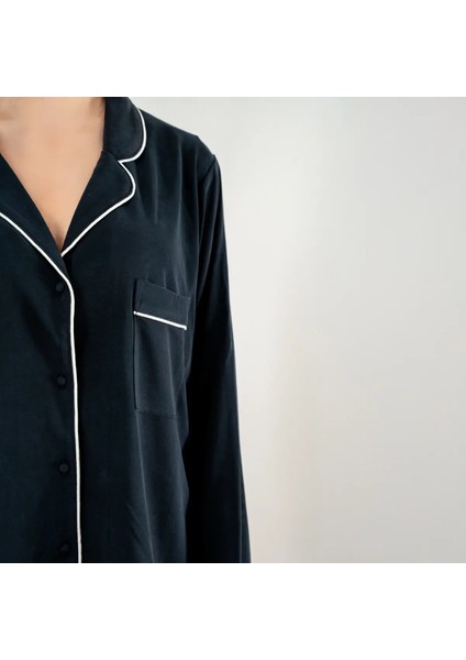 Sia Kadın Modal Biyeli Uzun Kol Pijama Üst Lacivert modelleri