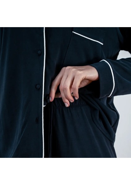 Sia Kadın Modal Biyeli Uzun Kol Pijama Üst Lacivert fırsatları