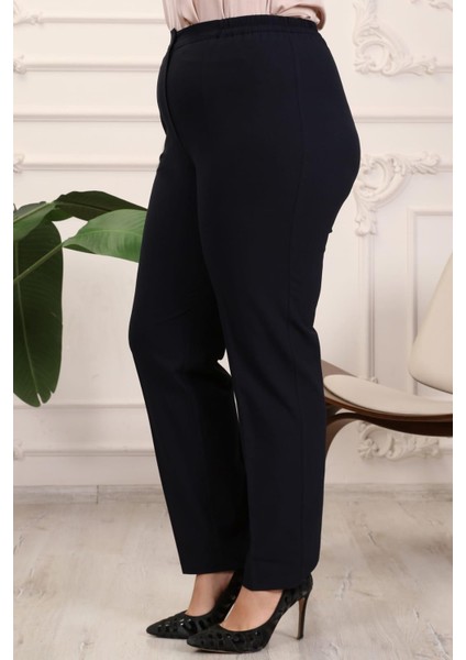 Krep Kumaş Lacivert Büyük Beden Yan Lastikli Pantolon fiyatları