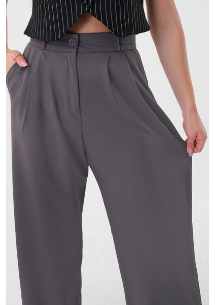 Kadın Antrasit Yüksek Bel Palazzo Pantolon