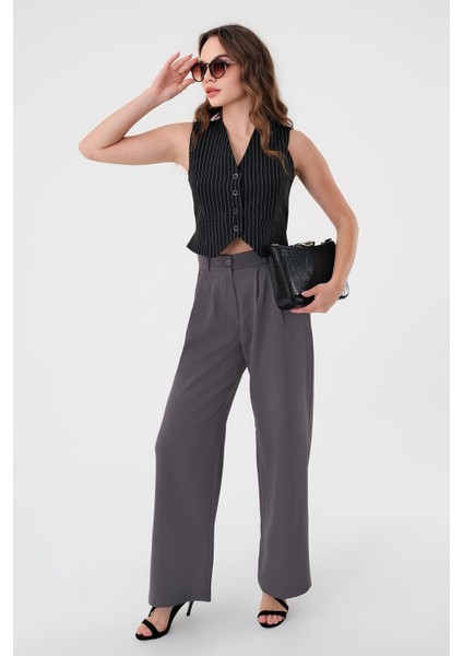 Kadın Antrasit Yüksek Bel Palazzo Pantolon fiyatları
