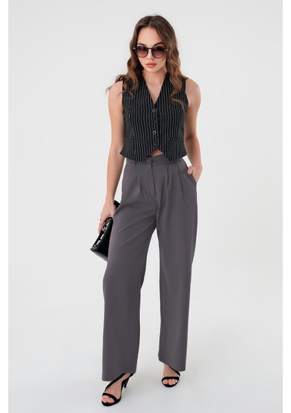 Kadın Antrasit Yüksek Bel Palazzo Pantolon modelleri