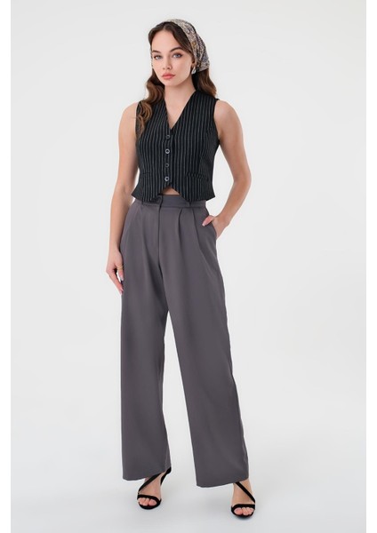 Kadın Antrasit Yüksek Bel Palazzo Pantolon indirimleri