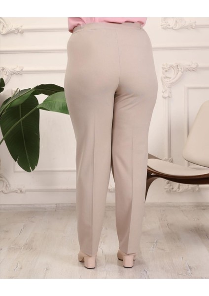 Krep Kumaş Taş Büyük Beden Yan Lastikli Pantolon modelleri