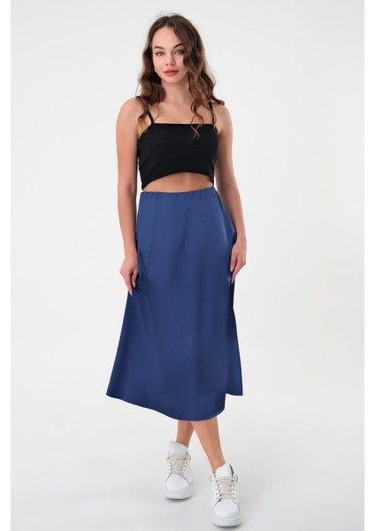 Gece Mavisi Saten Etek