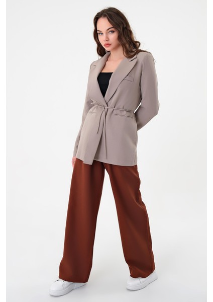 Kadın Gri Bel Bağlamalı Blazer Ceket modelleri