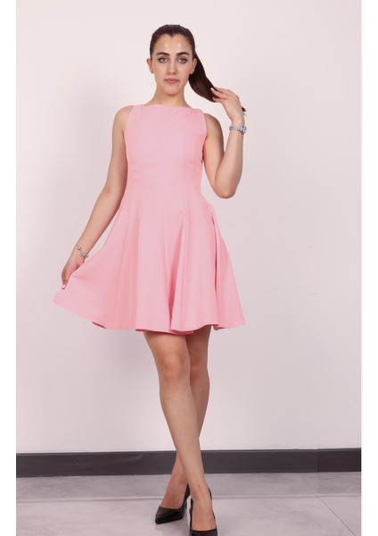 Kadın Pembe Kolsuz Mini Elbise