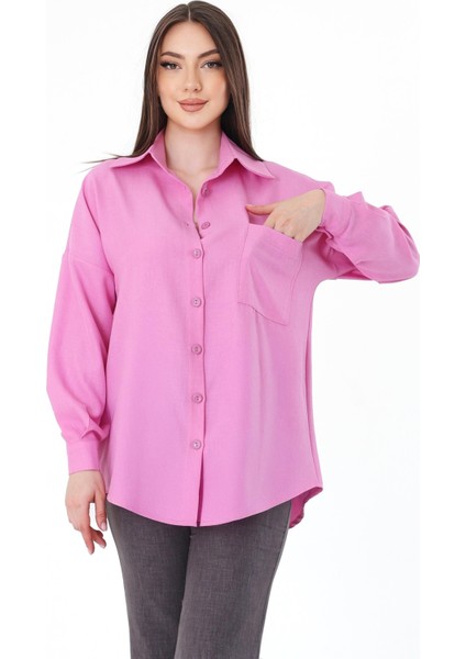 Tek Cepli Oversize Keten Gömlek- Pembe fiyatları
