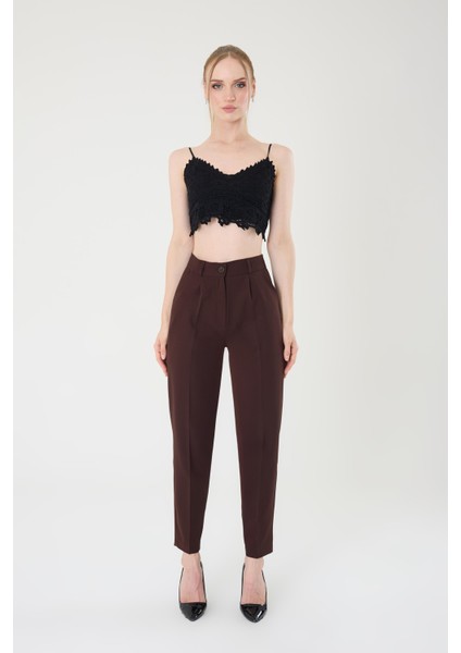 Kadın Kahverengi Dar Kesim Kumaş Pantolon
