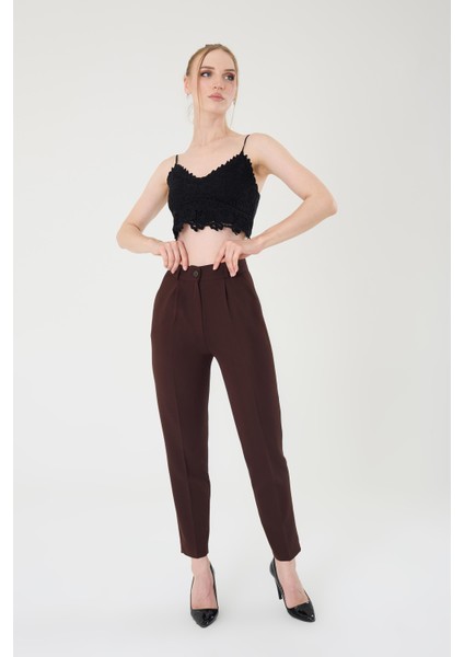 Kadın Kahverengi Dar Kesim Kumaş Pantolon modelleri