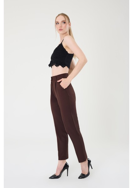 Kadın Kahverengi Dar Kesim Kumaş Pantolon fırsatları