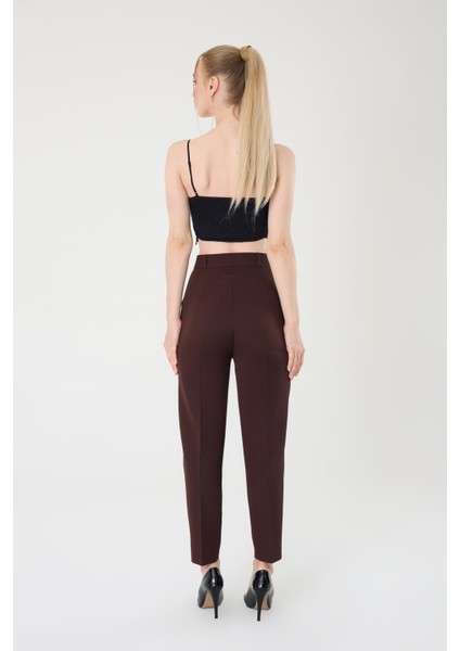 Kadın Kahverengi Dar Kesim Kumaş Pantolon indirimleri