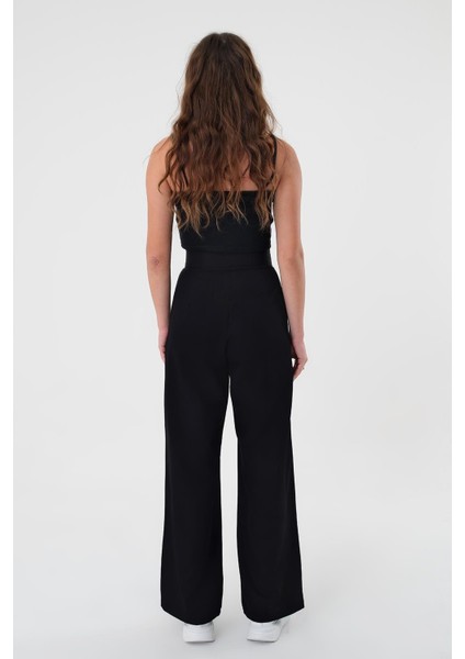 Kadın Siyah Yüksek Bel Palazzo Pantolon Klasik Stil Cırtlı Model indirimleri