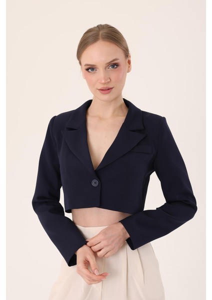 Crop Blazer Ceket- Lacivert