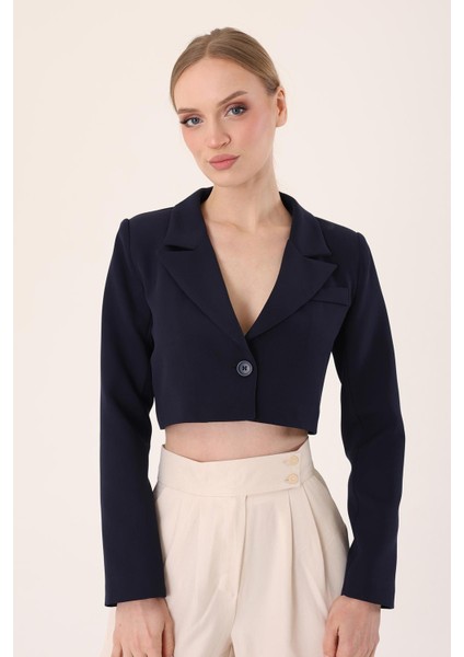 Crop Blazer Ceket- Lacivert modelleri