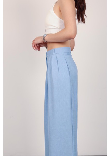 Kadın Bebe Mavi Keten Pile Detaylı Palazzo Pantolon indirimleri