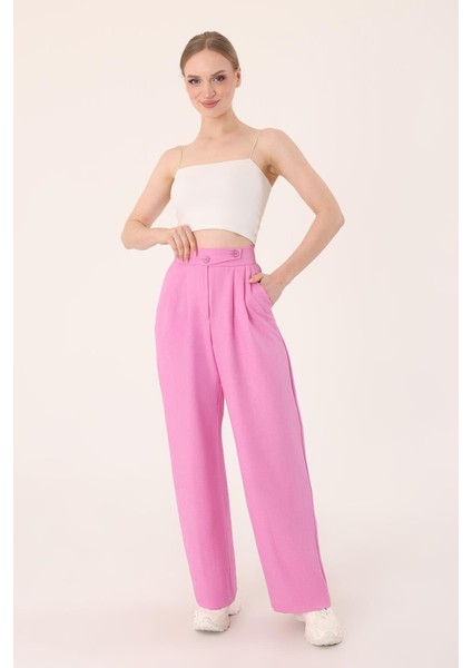 Kadın Pembe Keten Karışımlı Kore Model Palazzo Pantolon fiyatları
