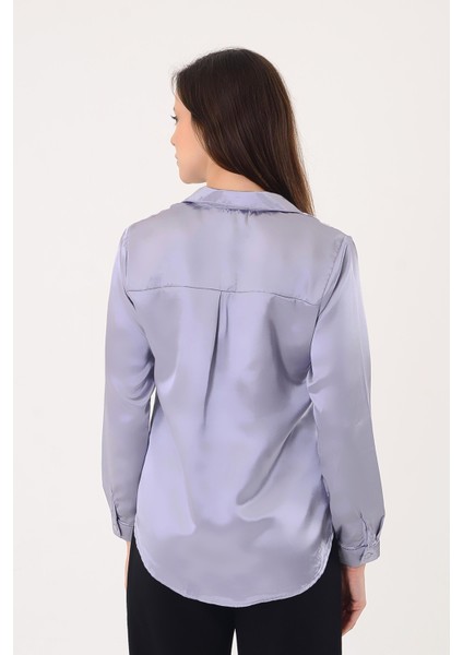 Kadın Hafif Dökümlü Gri Saten Gömlek fırsatları
