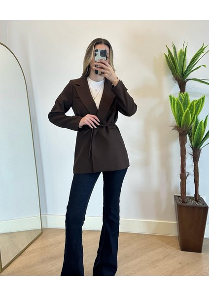 Kadın Kahverengi Bel Bağlamalı Blazer Ceket modelleri