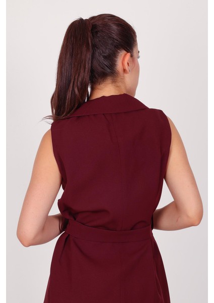 Kadın Bordo Kolsuz Kuşaklı Yelek fırsatları