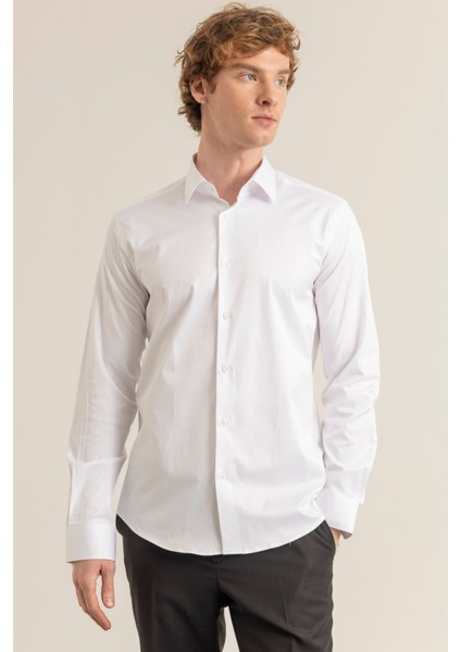 Erkek Beyaz %100 Pamuk Saten Non-Iron Ütü Istemeyen Casual Cepsiz Modern Fit Gömlek modelleri