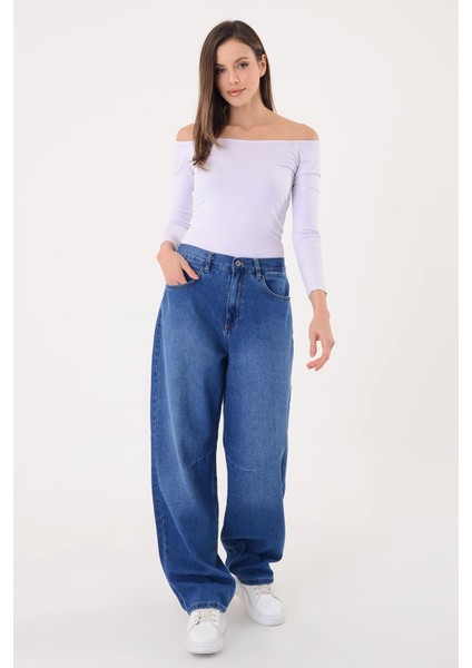 Kadın Mavi Yüksek Bel Baggy Jeans