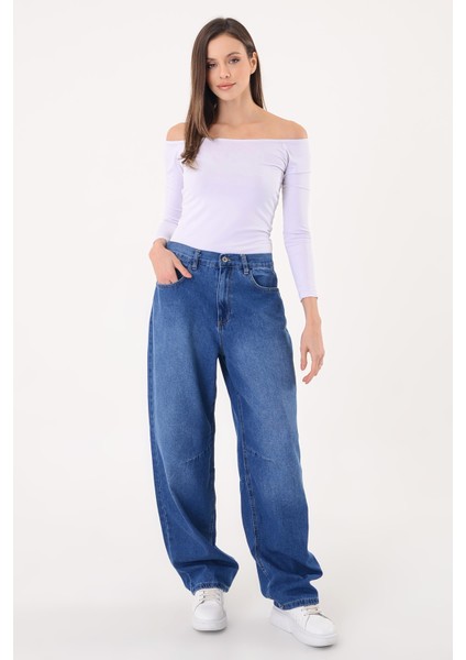 Kadın Mavi Yüksek Bel Baggy Jeans fiyatları