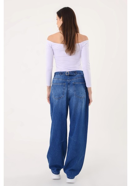 Kadın Mavi Yüksek Bel Baggy Jeans indirimleri
