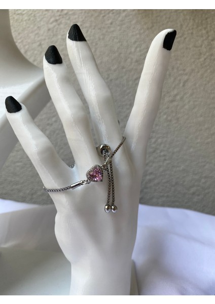Pembe Kalpli Asansörlü Gümüş Bileklik modelleri
