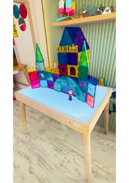 Montessori Işıklı Etkinlik ve Oyun Masası (Ayaklı) 16 Renk Ahşap Light Table (45x65)