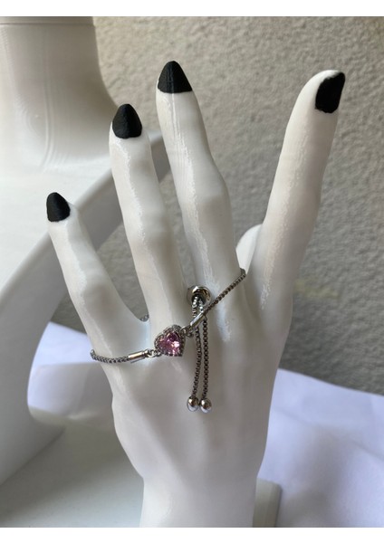 Pembe Kalpli Asansörlü Gümüş Bileklik fırsatları