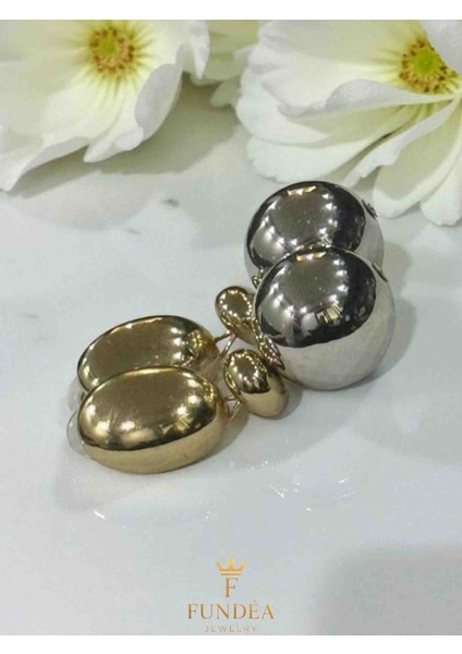 Çelik Pirinç Küpe Altın Rengi Gümüş Rengi Iki Renkli Heykelsi Büyük Form Modern Tasarım parlak Yüzey Şık Takı Model