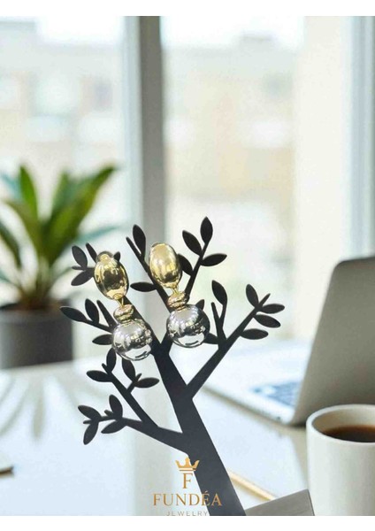 Çelik Pirinç Küpe Altın Rengi Gümüş Rengi Iki Renkli Heykelsi Büyük Form Modern Tasarım parlak Yüzey Şık Takı Model fiyatları