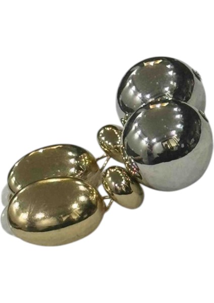 Çelik Pirinç Küpe Altın Rengi Gümüş Rengi Iki Renkli Heykelsi Büyük Form Modern Tasarım parlak Yüzey Şık Takı Model indirimleri