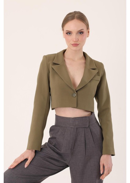 Crop Blazer Ceket-Haki