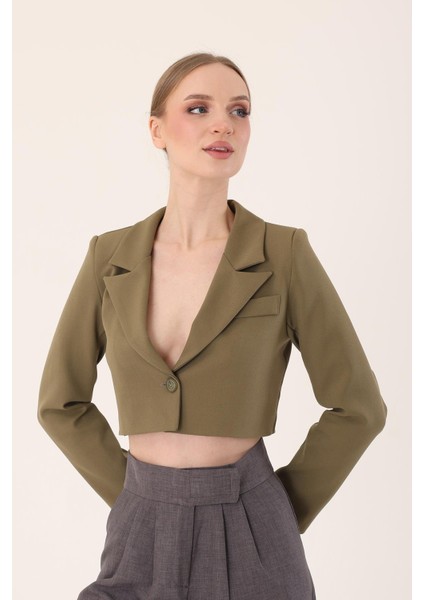 Crop Blazer Ceket-Haki fırsatları