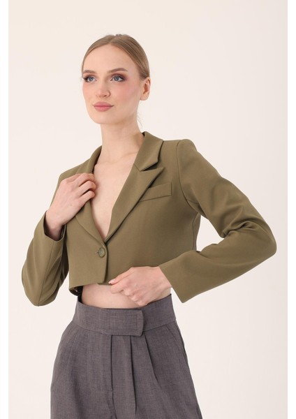Crop Blazer Ceket-Haki indirimleri